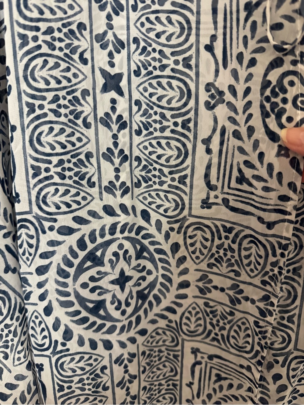NWT LuLaRoe Breezy Duster Vest Large Blue White Tile Print Open Front Cover Up - Picture 3 of 6